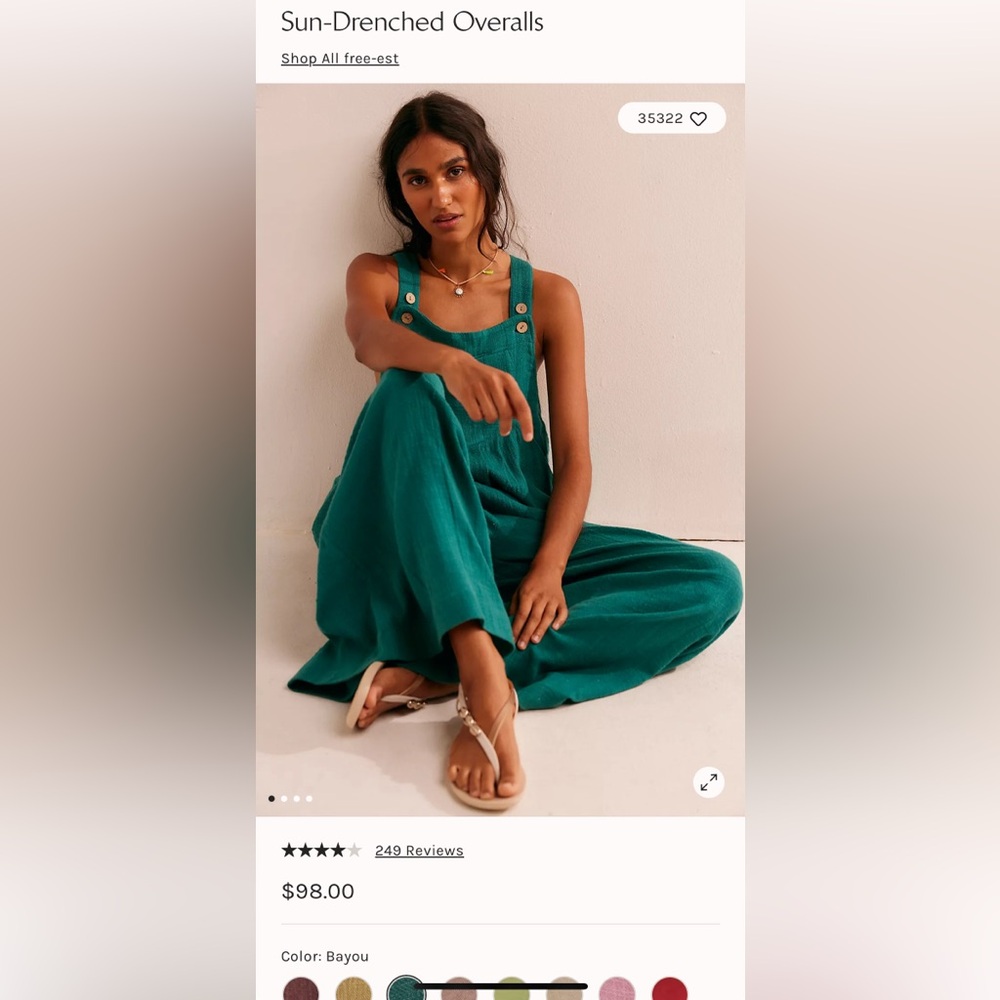 Free People Sun Drenched Overalls